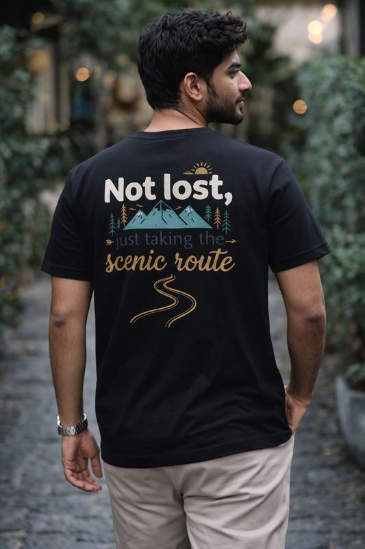 Not Lost Just Taking the Scenic Route – Aesthetic Black T-Shirt